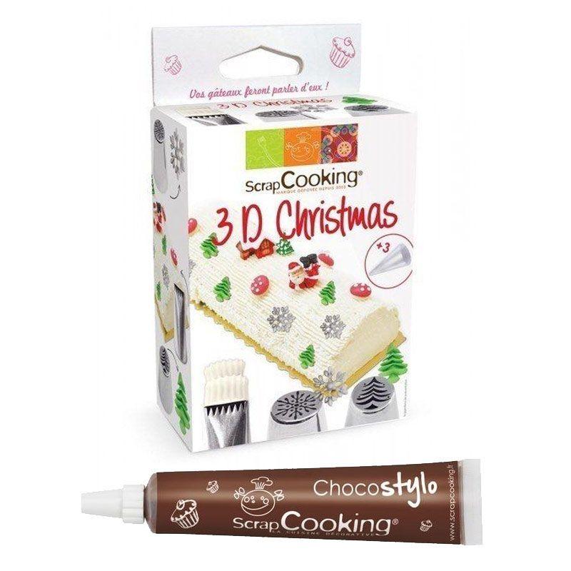 Kit de douilles à pâtisserie 3D Edition Noël + 1 Stylo chocolat Scrapc