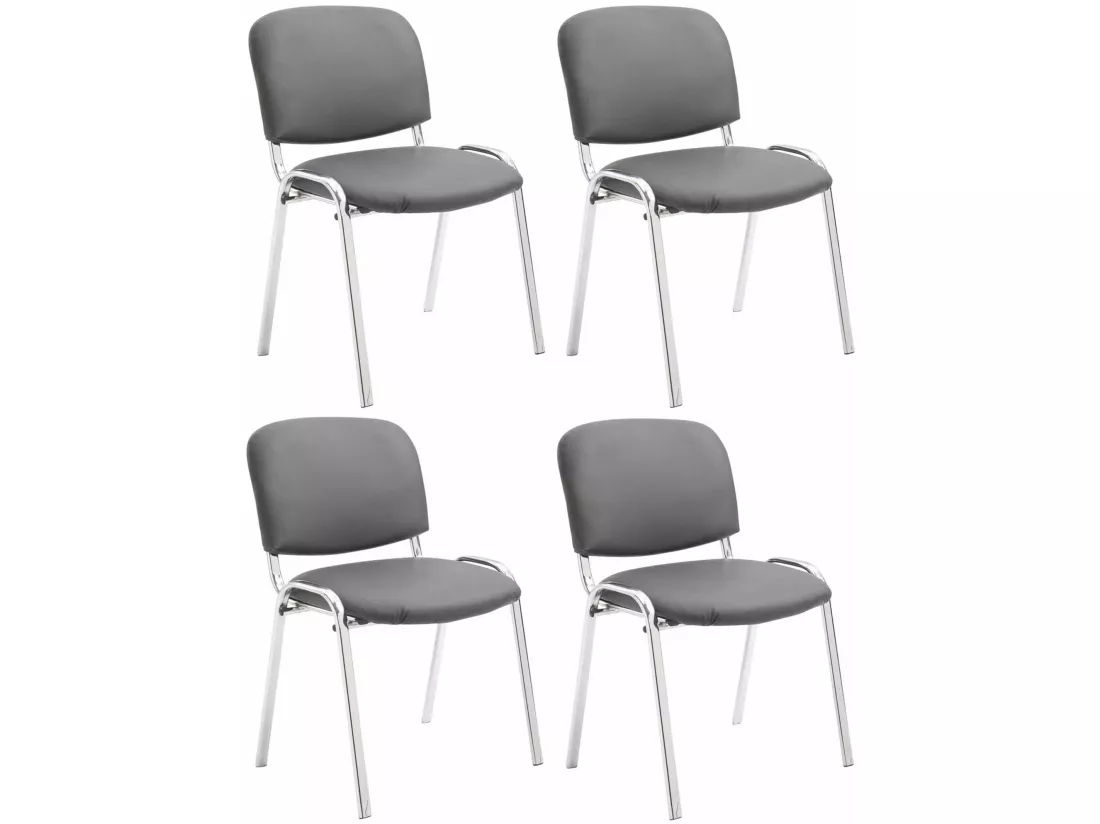 Lot de 4 Chaise de conférence - Similicuir & Métal chromé - Gris - Ken