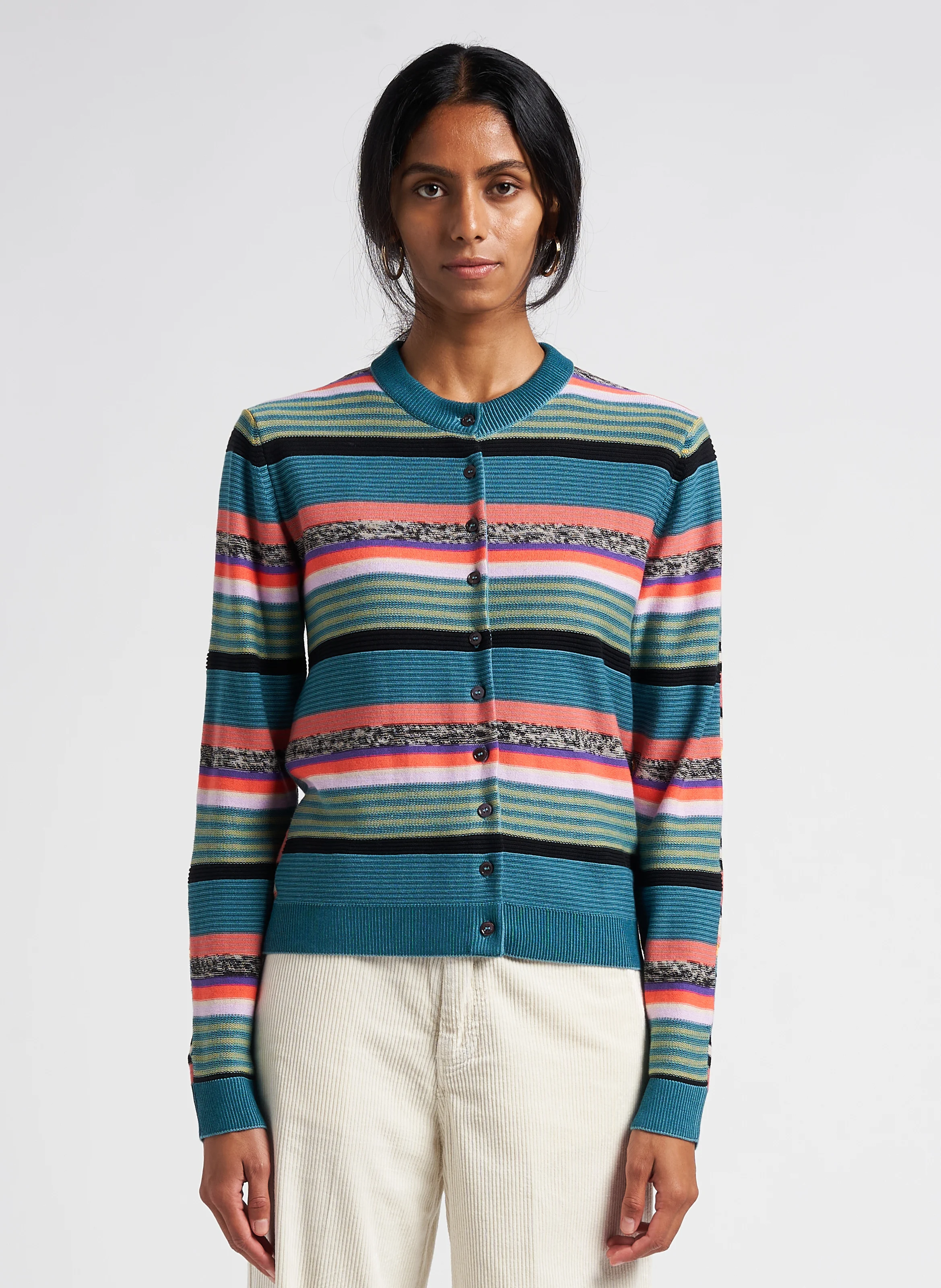 Gilet col rond rayé en coton organique | Multicolore