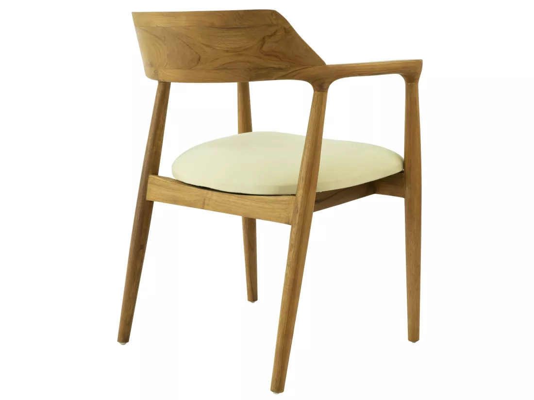 Chaise avec accoudoirs en teck et tissu - Naturel et crème - SOUADY