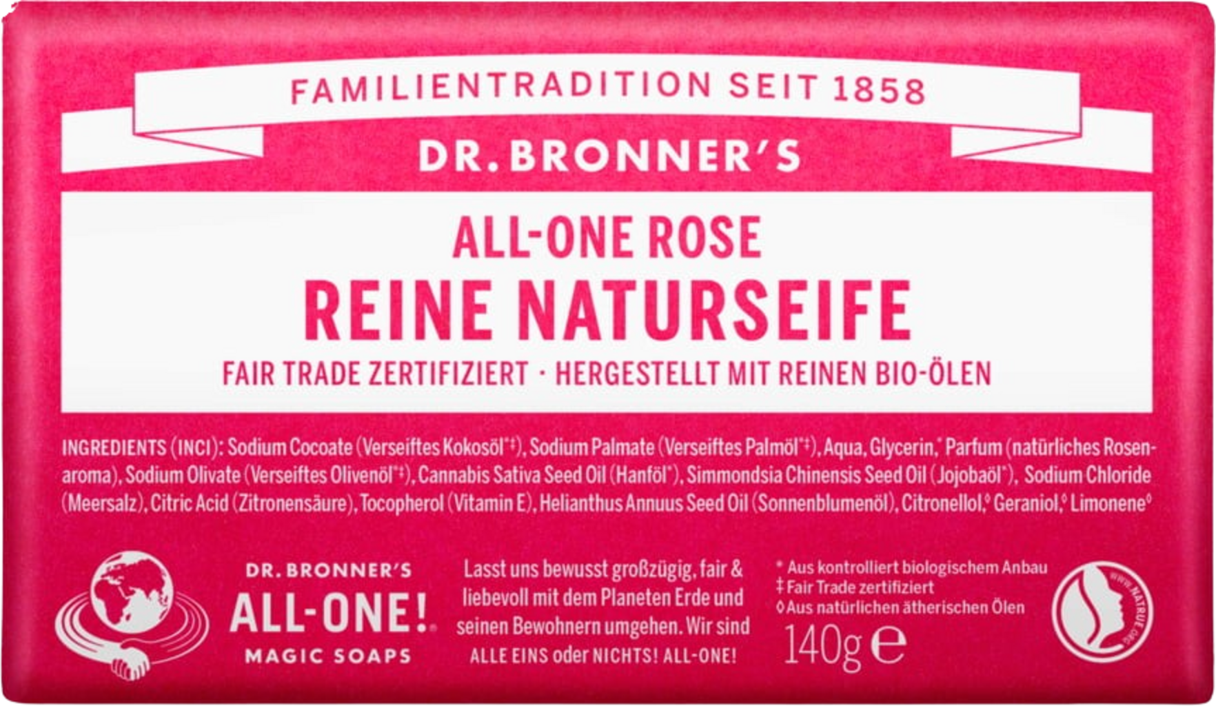 Dr. Bronner's  Bar Soap Rose, 140 g