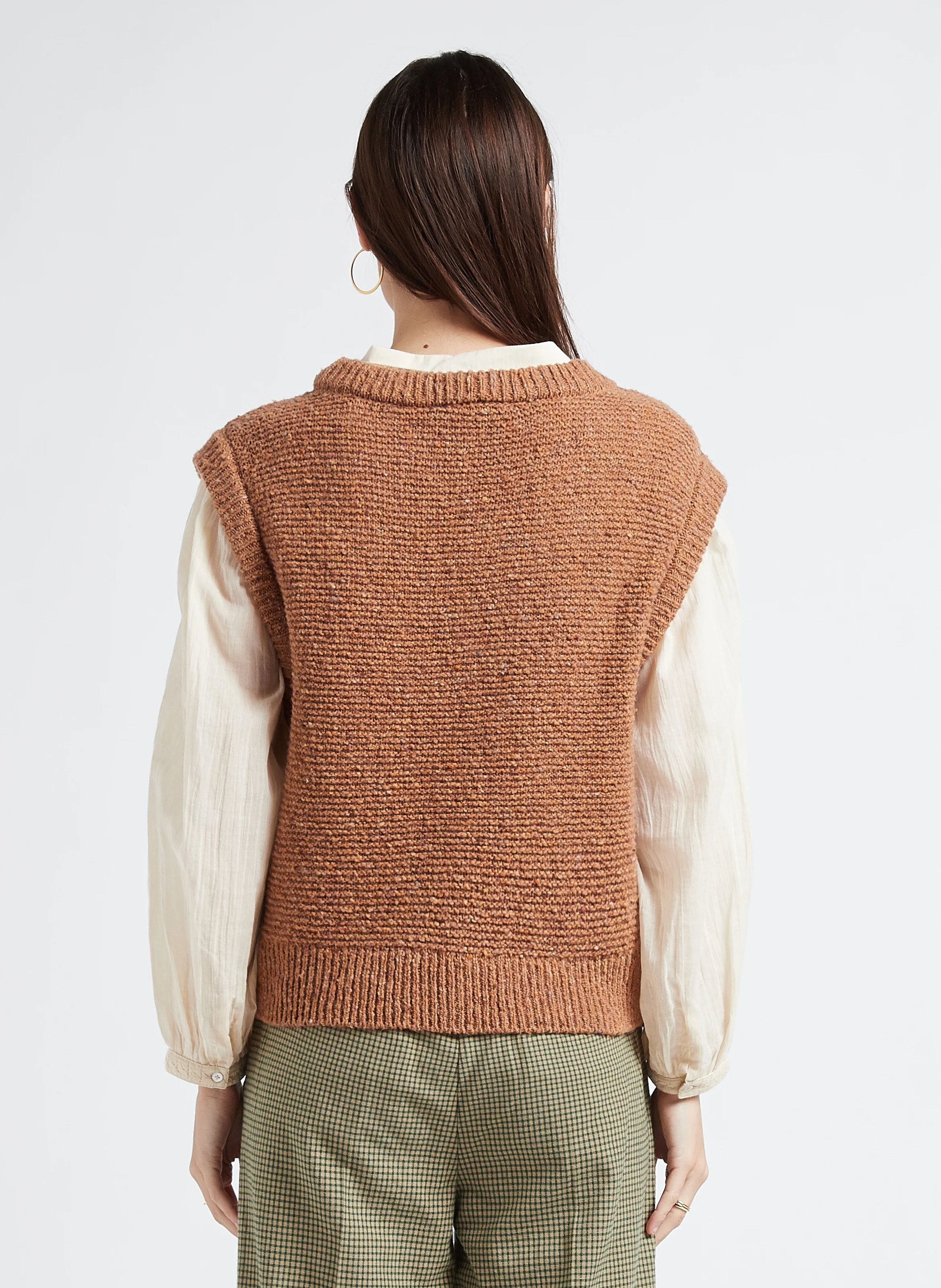 Pull sans manches col rond en laine mélangée | Marron
