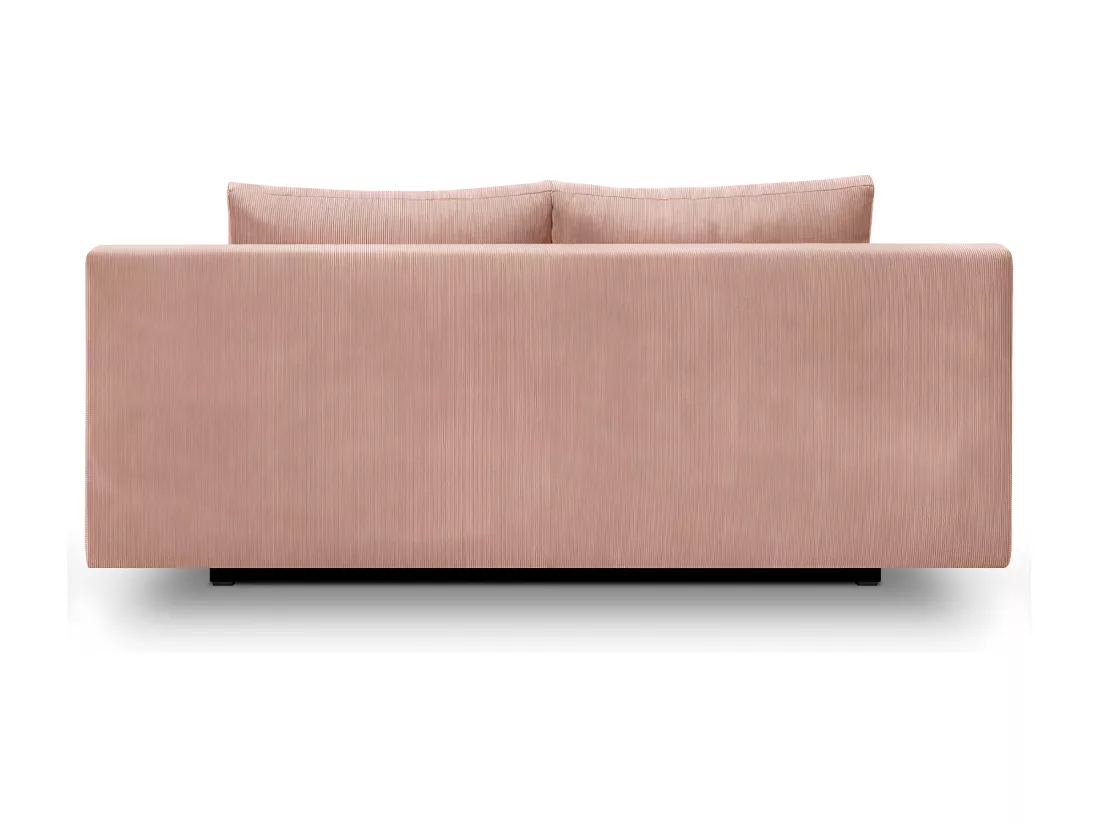 Canapé convertible 3 places avec coffre de rangement en velours fines côtes rose pâle - Laria