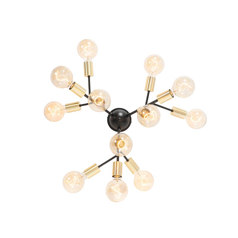 Design plafondlamp zwart met goud 12-lichts - Juul