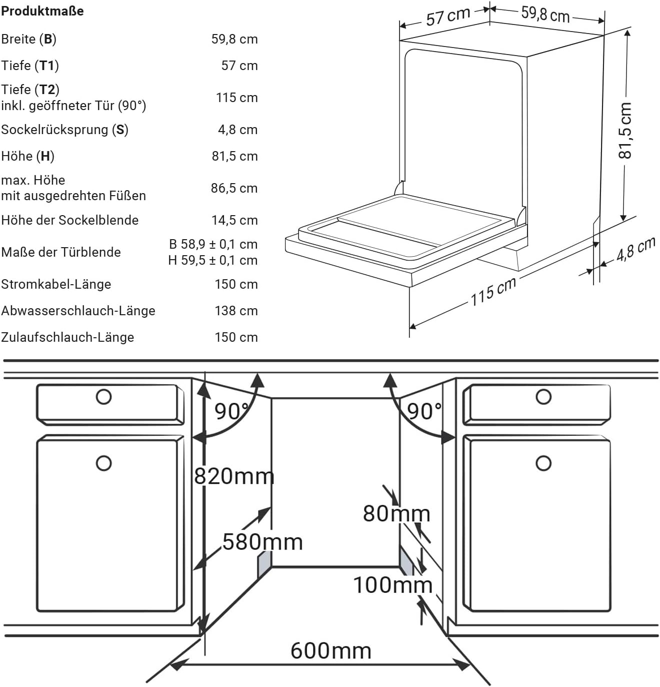 KKT KOLBE Unterbaufähiger Geschirrspüler | teilintegrierbare Spülmaschine | 60cm | Edelstahl | AquaStop | Höhenverstellbar Oberkorb | 4 Spülprogramme | 12 Maßgedecke | Zeitvorwahl 3-9 | DW601ED