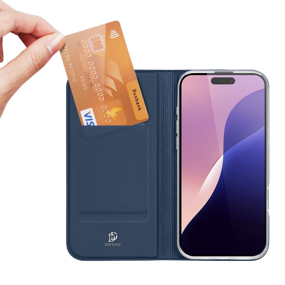 iPhone 16 Pro Max Flip Wallet Cover Leder Tasche - Dunkelblau