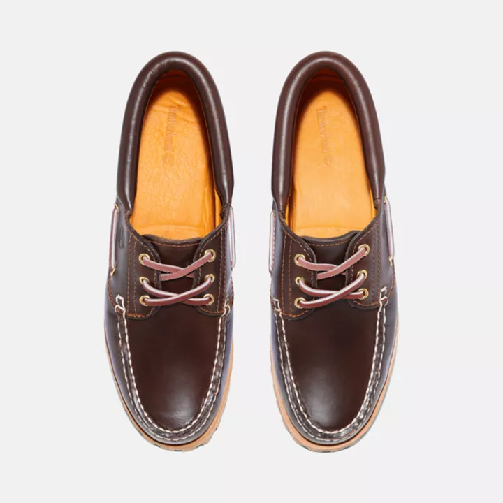 Chaussure bateau Noreen cousue main à 3 œillets pour femme en marron