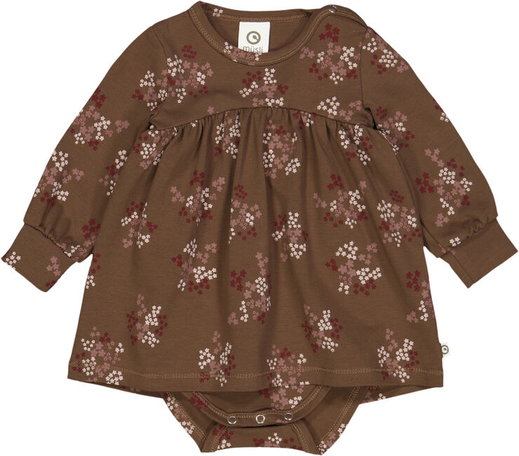 Müsli by Green Cotton Flora l/s dress body Bark/ cabernet/ nightingale