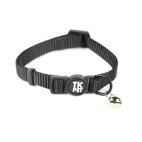 Coleira clássica de nylon TK-Pet com sino preto para gatos