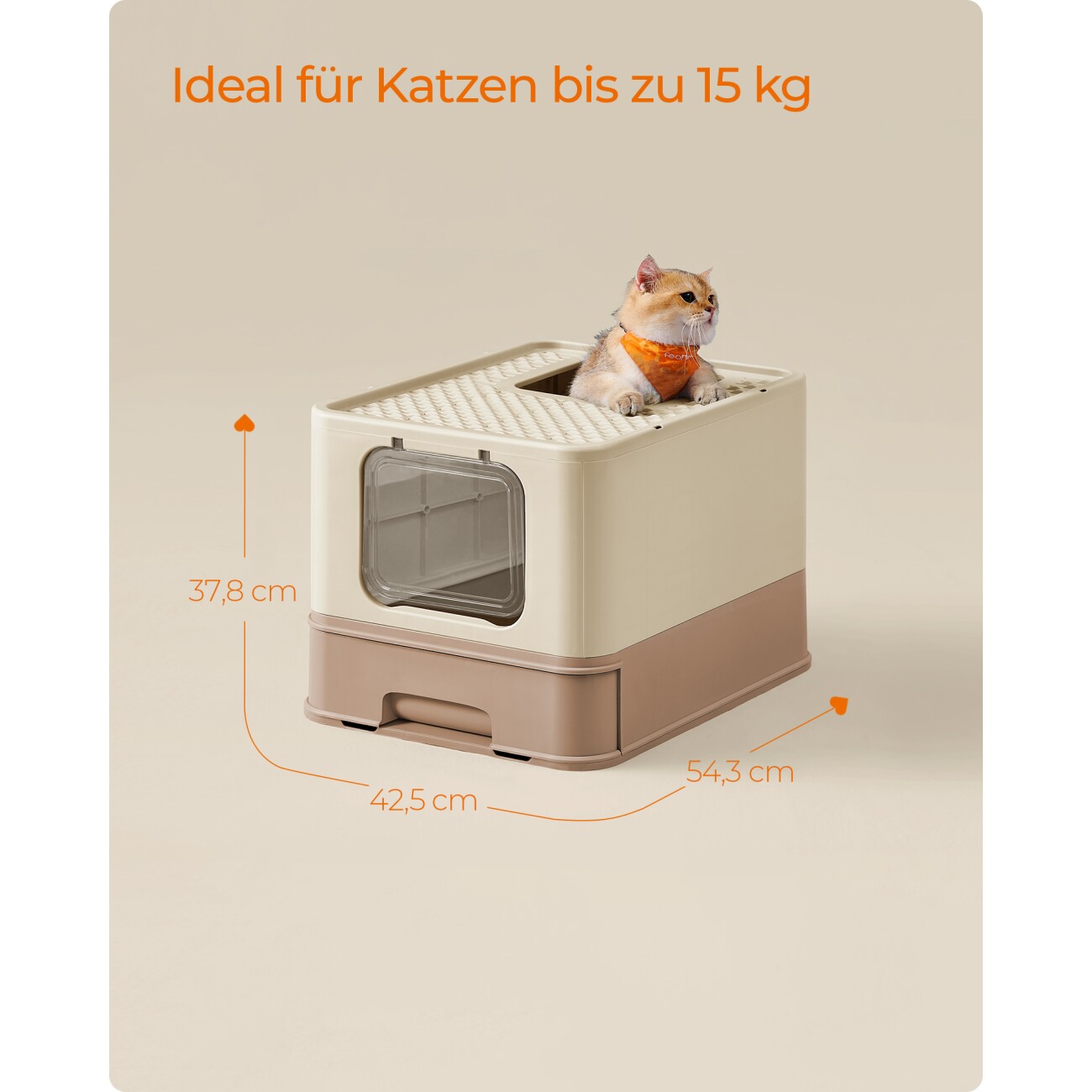 FEANDREA Katzentoilette, mit Deckel beige-braun