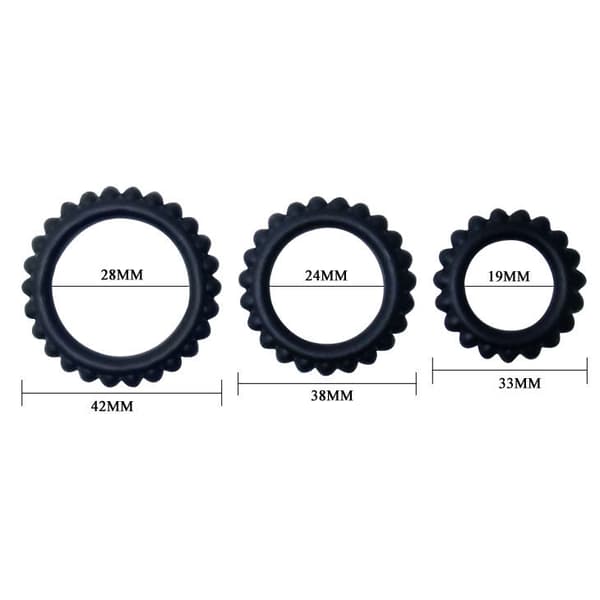 Baile - Titan Sett 3 stk Cock Ring Svart 2,8 + 2,4 + 1,9 Cm
