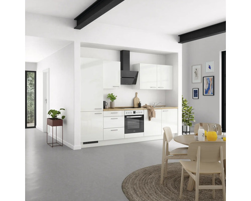 NOBILIA Keukenblok met apparatuur, modern, 300 cm, hoogglans alpinewit, voorgemonteerd, linkeruitvoering, 4004539008670