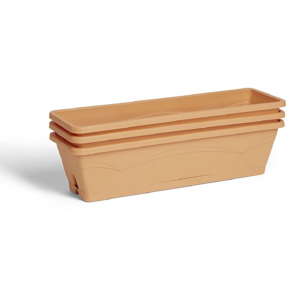 Lot de 3 balconnières 6L - 50x15x17cm plastique terracotta