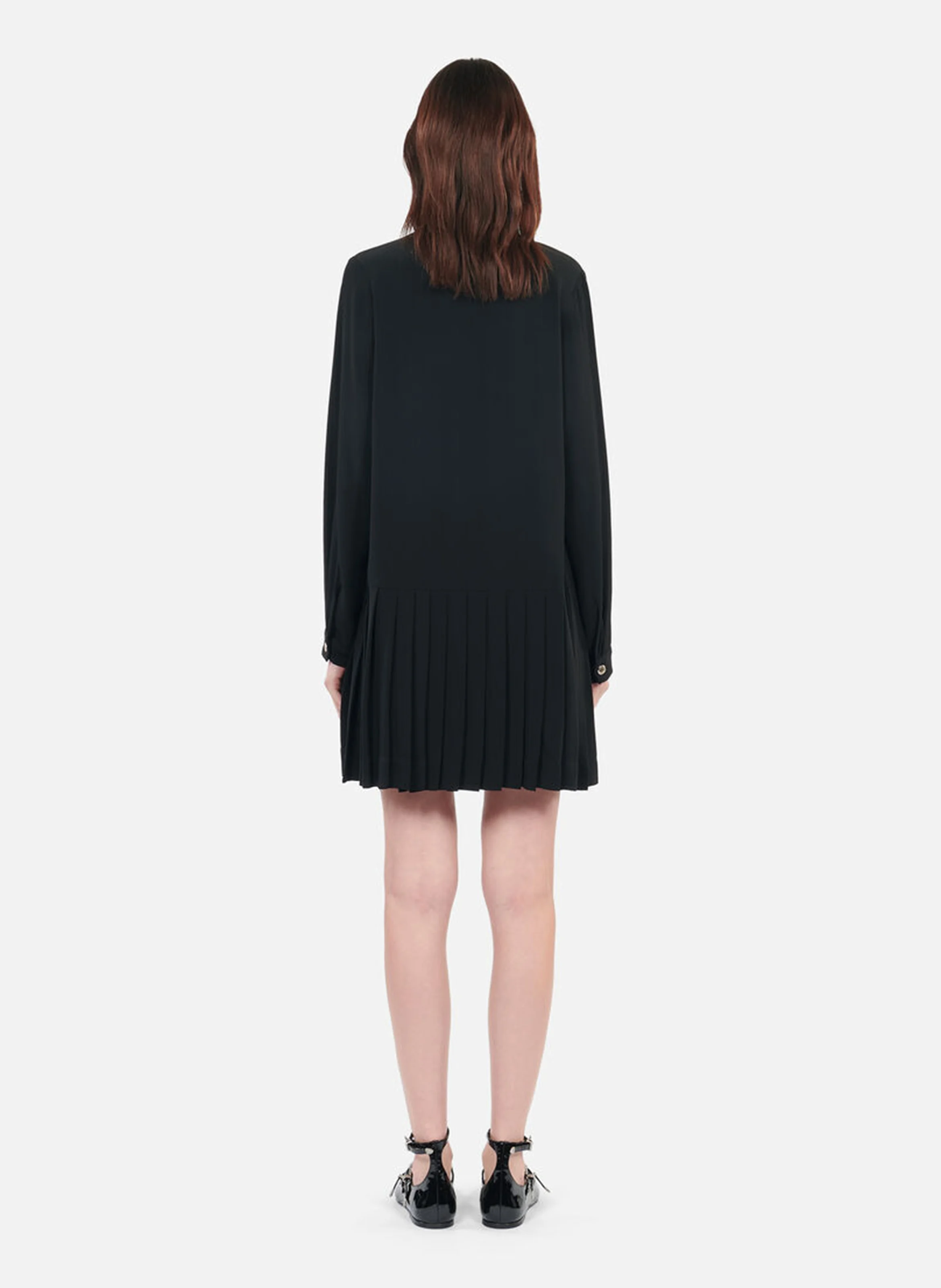Robe courte droite col lavallière | Noir