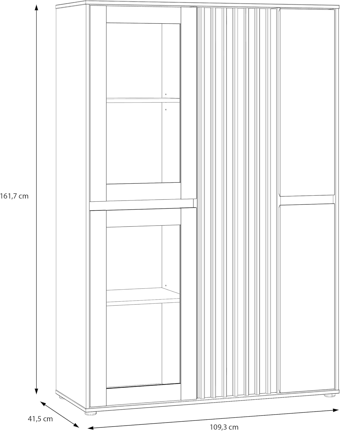 Forte ELISTON Vitrine 100 110, moderner Schrank mit Lamellendesign, 5-türig, Wohn-/Schlafzimmer, Mauvella Eiche Holzdekor|Kashmir Beige, 109,3 cm breit x 161,7 cm hoch x 41,5 cm tief