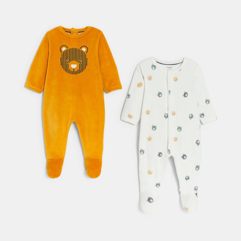 Dors-bien velours ours jaune bébé garçon (lot de 2) Jaune