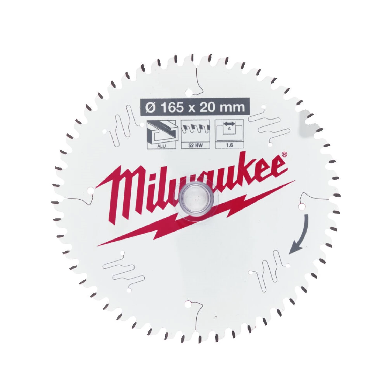 Milwaukee 493247908 CSB P Alu Cirkelzaagblad - 165x20x1.6mm - 52 ATB