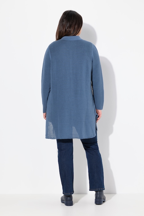 Strickjacke, A-Linie, Hemdkragen, lange Seitenschlitze