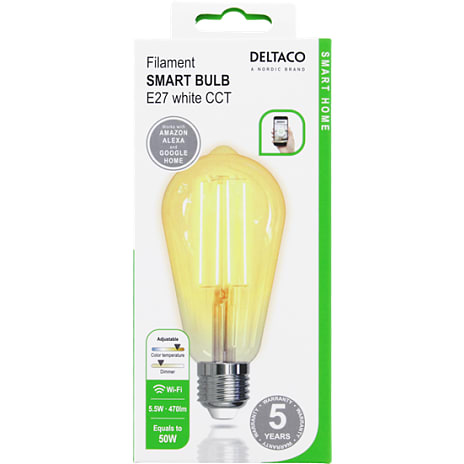 Deltaco Smart Filament LED glødepære E27 - hvid