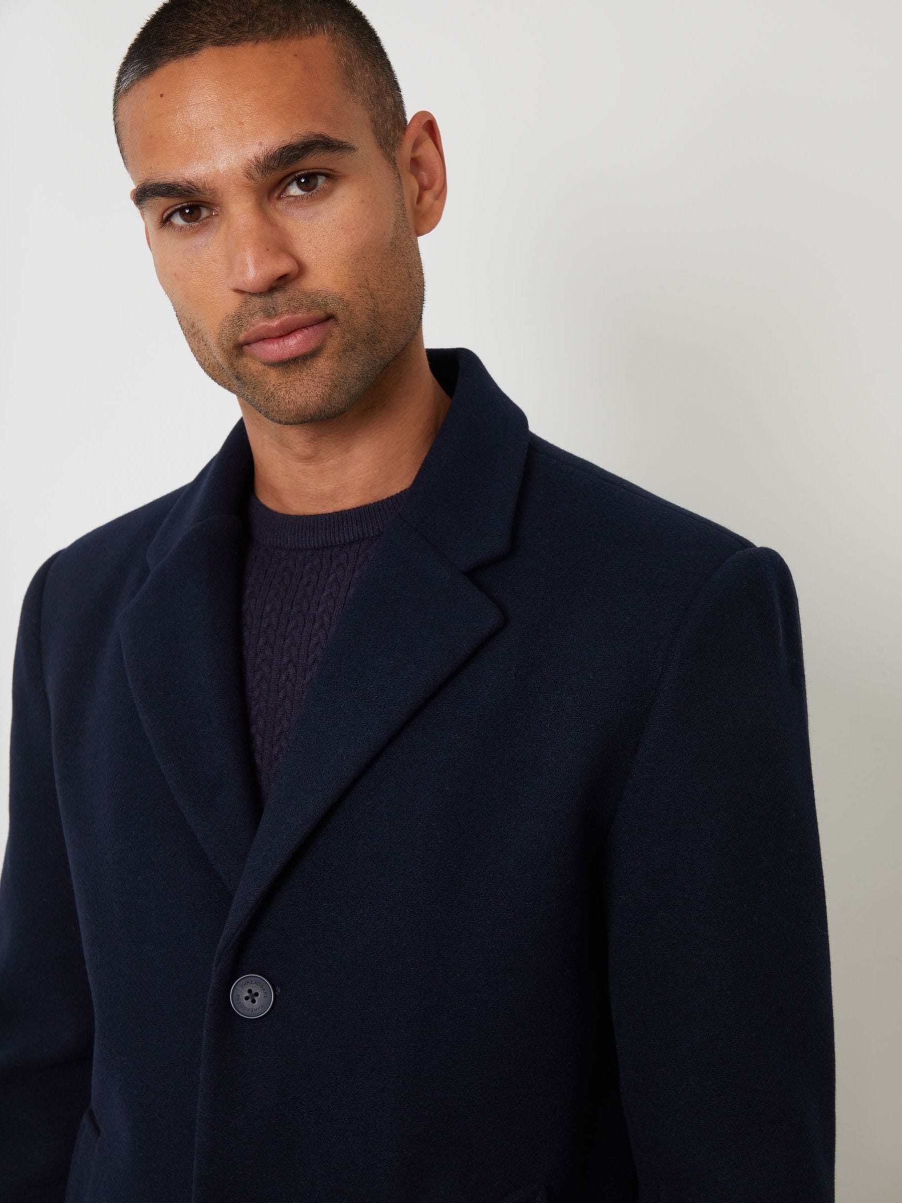 Marineblauw - Threadbare Faux Wool Overcoat