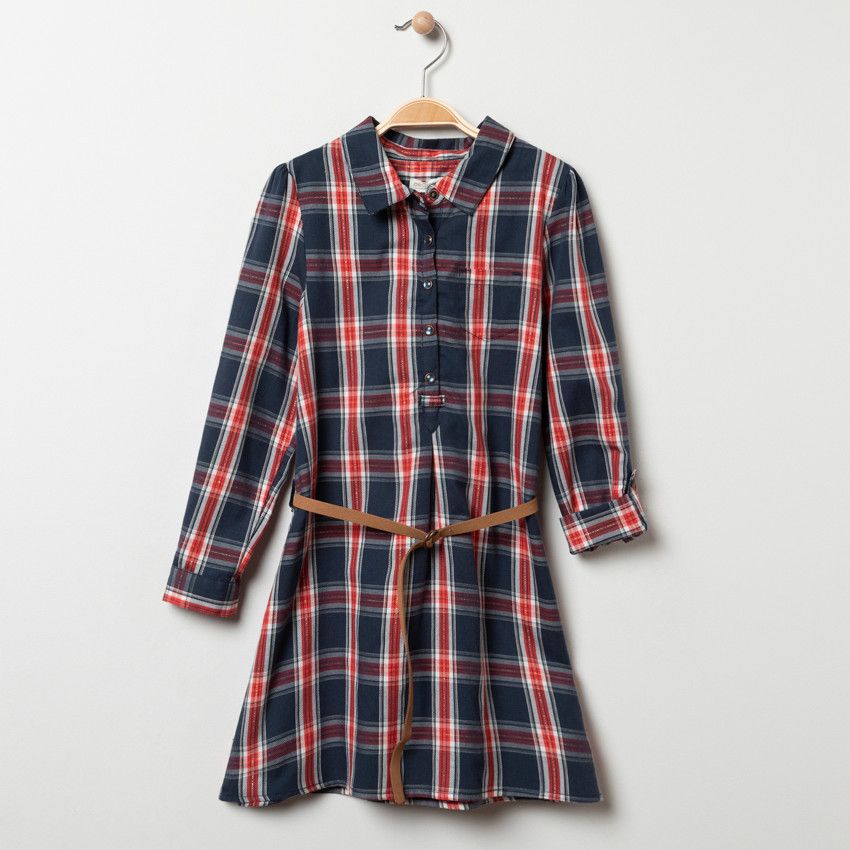 Robe manches longues à carreaux pour enfant fille - Bleu marine