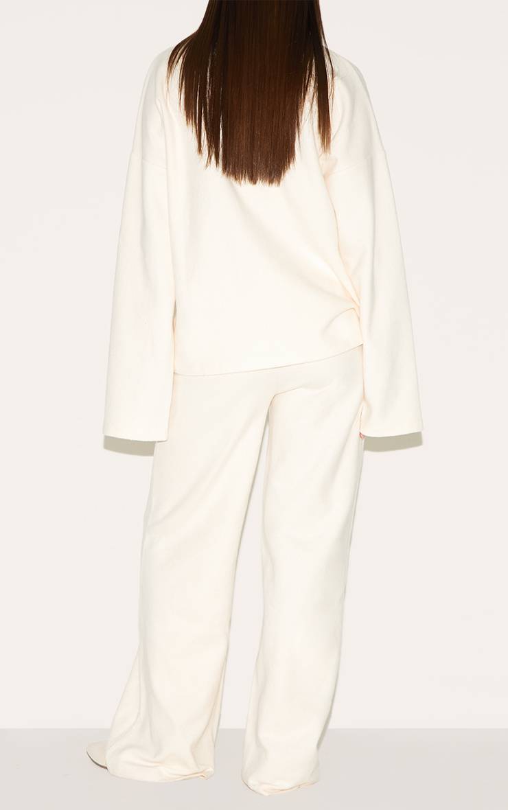 Crème Pantalon Large Slouchy En Côtes Brossées Épaisses
