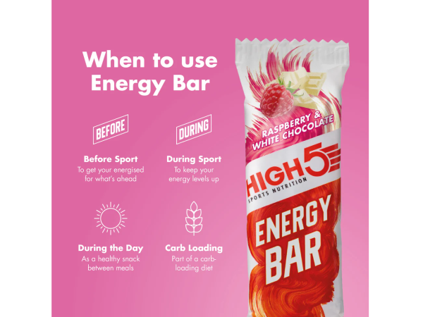 High5 Hindbær/Hvid Chokolade EnergyBar, 55gr