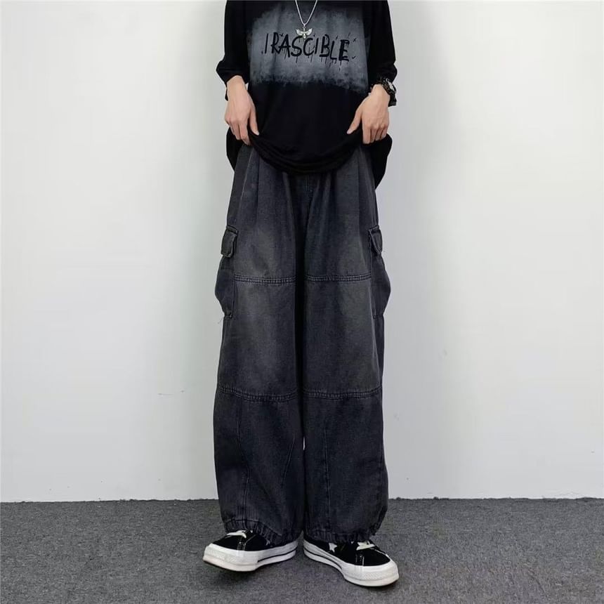 Kenning - Low Rise Washed Wide Leg Cargo Jeans