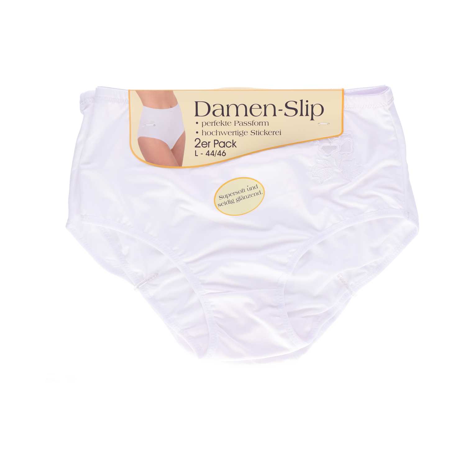 Damen Slip Microfaser mit Stickerei Gr. 40/42–52/54 weiß 2er