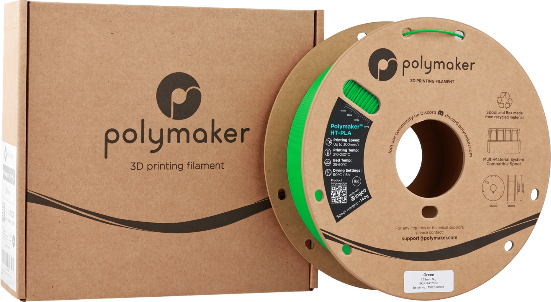 Polymaker  HT-PLA Green, 1,75 mm / 1000 g    Hochleistungs-PLA für hitzestabile 3D Druckanwendungen in Green