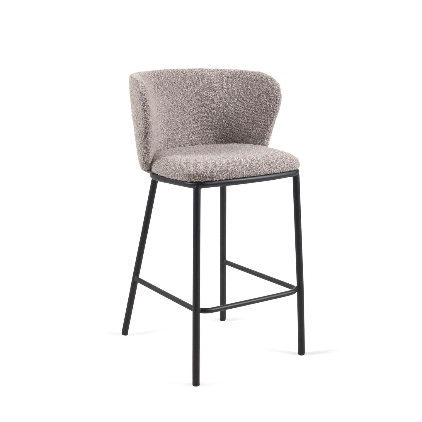 Kave Home Barhocker CISELIA Bouclé hellgrau/schwarz