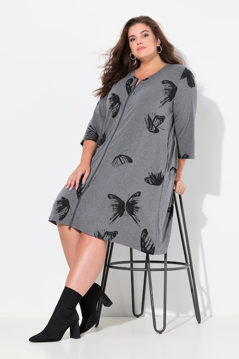 Kleid, Schmetterlinge, 2-Wege-Zipper, V-Ausschnitt, 3/4-Arm