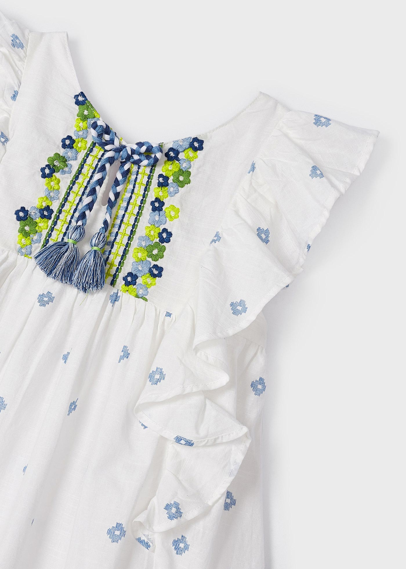 Vestido de algodão estampado com bordado para meninas
