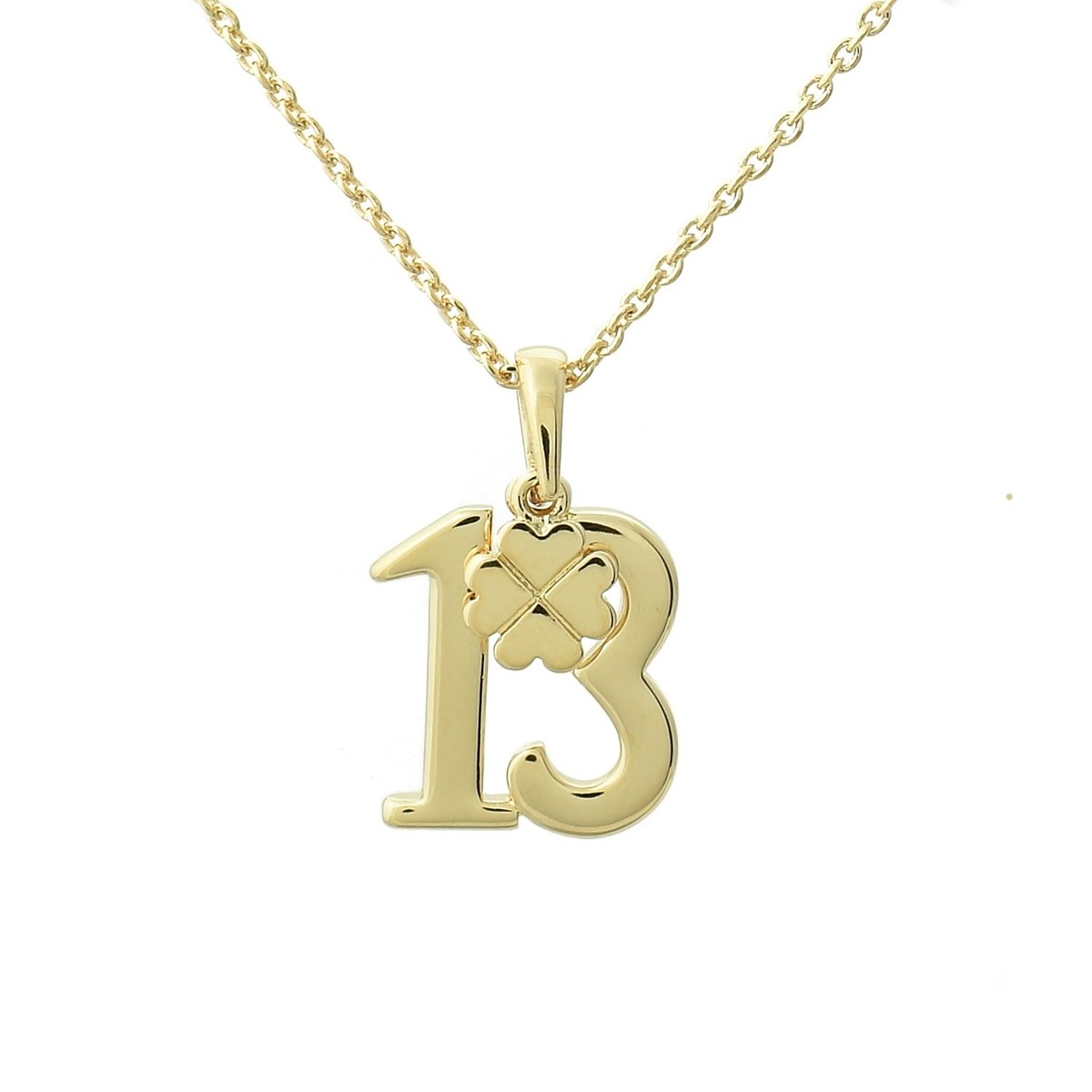 Collier chiffre 13 et trèfle porte-bonheur Plaqué OR 750 3 microns