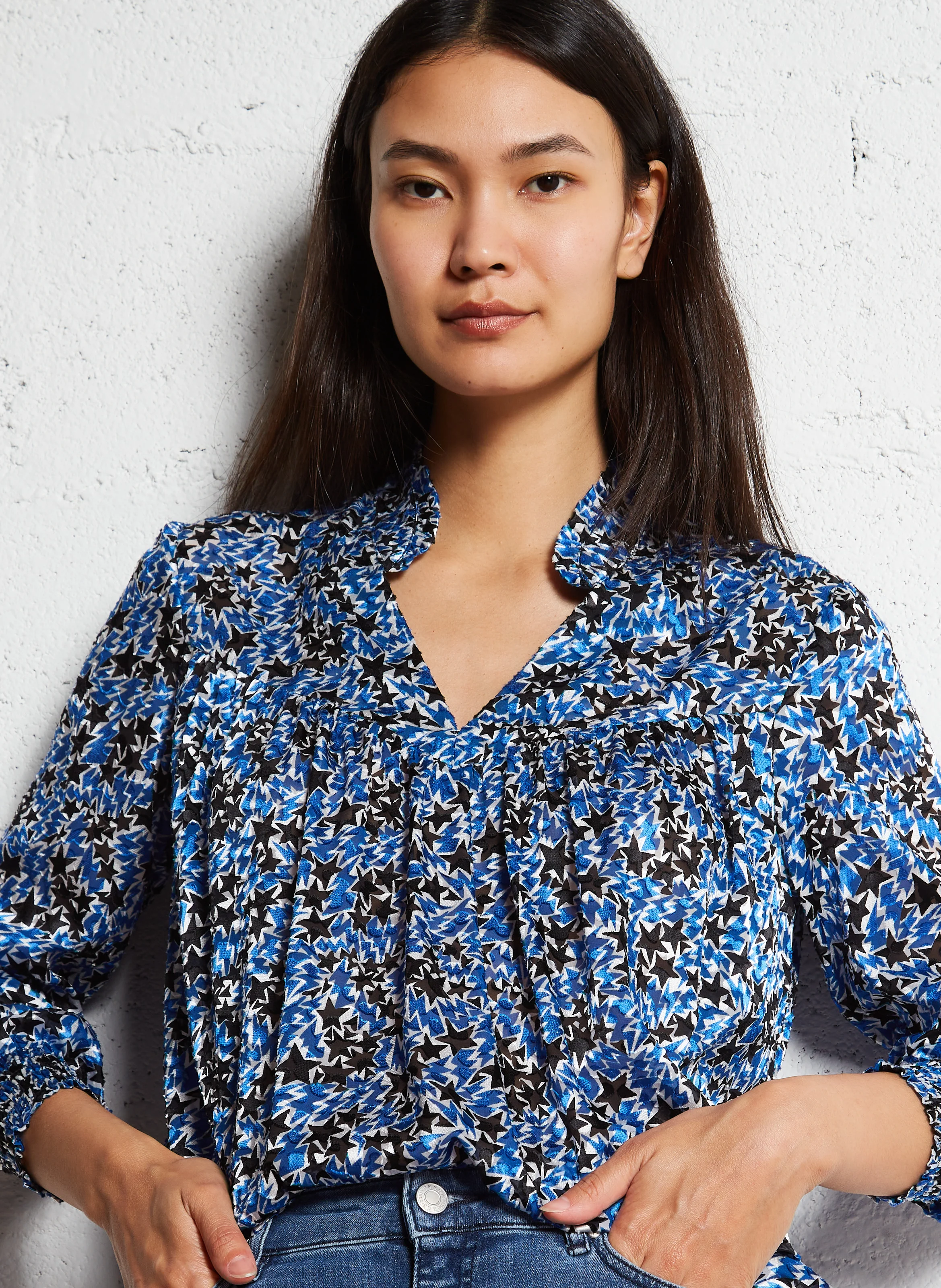 Blouse ample à encolure V | Bleu