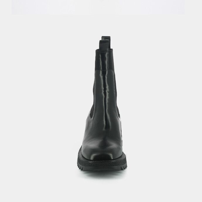 Boots à élastiques et semelles crantées  en cuir glacé noir