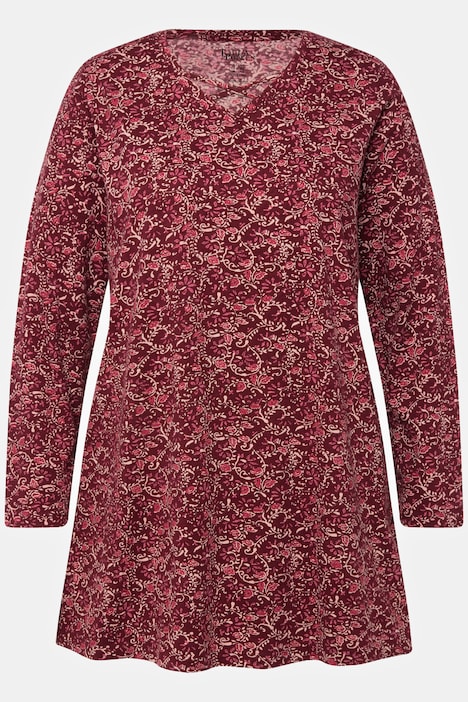 Longshirt, A-Linie, V-Ausschnitt mit Zierbändern, Langarm