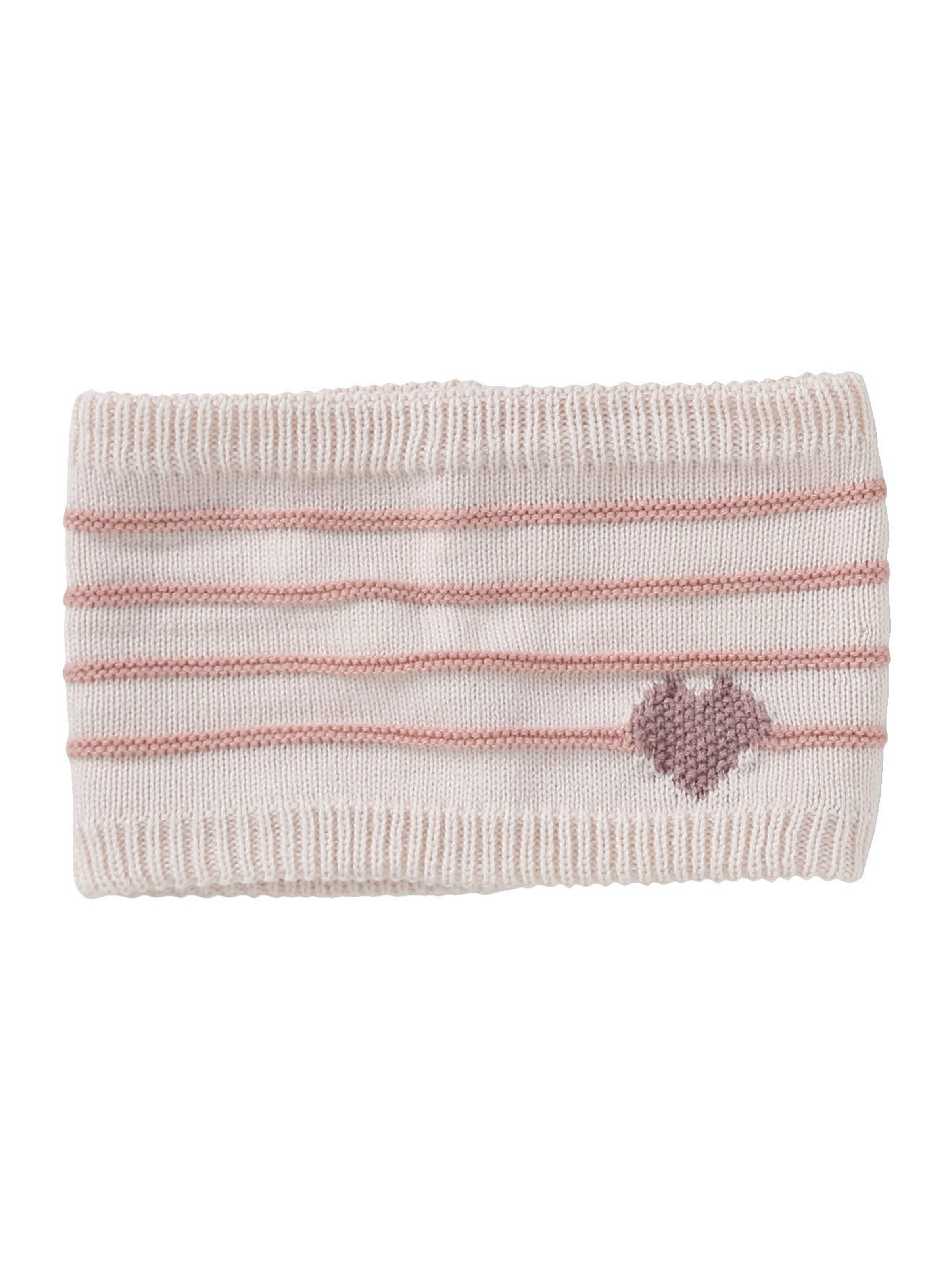 Vertbaudet Mädchen-Set: Mütze, Rundschal & Handschuhe Streifen/Herzen wollweiß/rosa