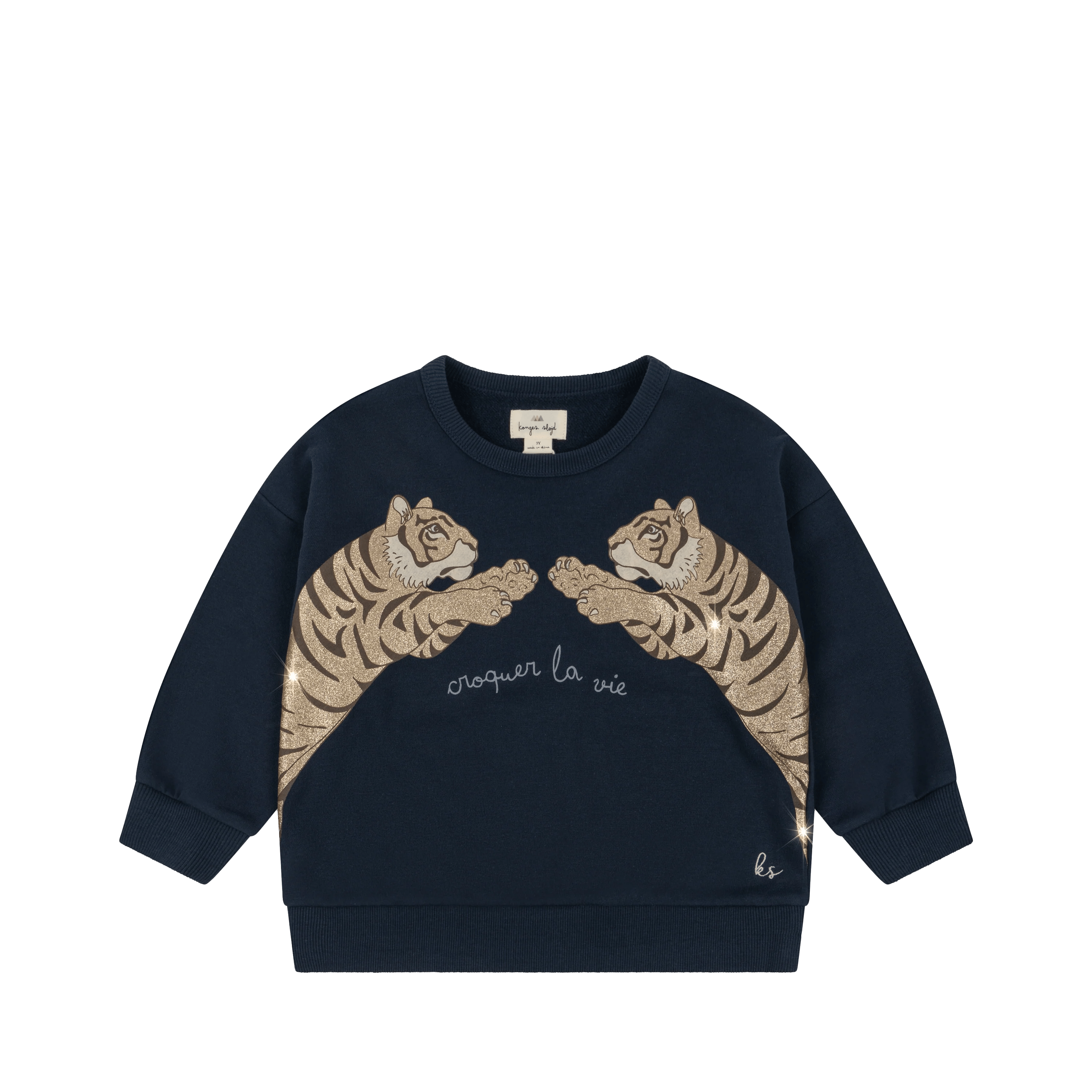 LOU - Sweat col rond brodé en coton bio mélangé| Bleu