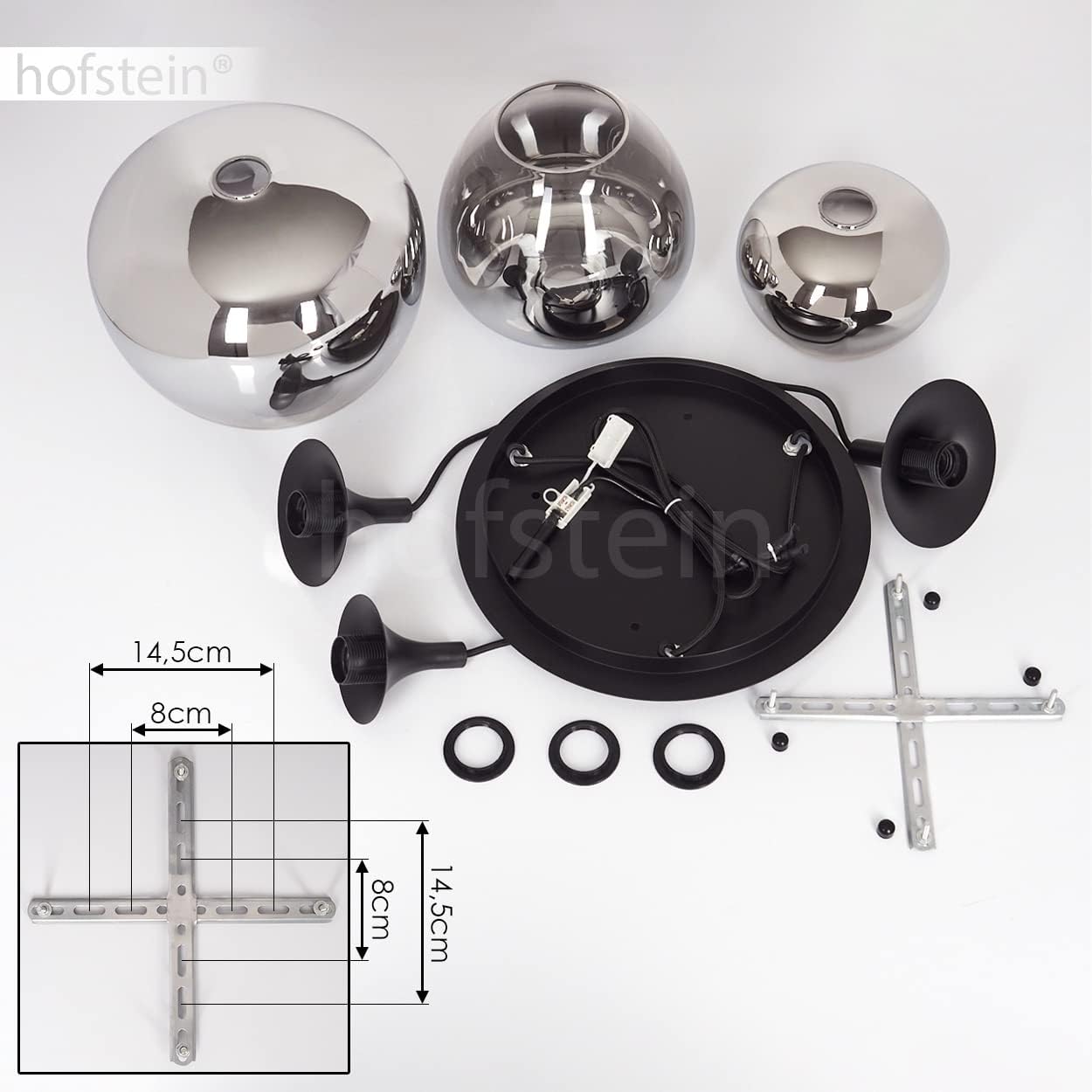 HOFSTEIN Hängeleuchte Azurara, Hängelampe aus Metall/Glas in Schwarz/Rauchfarben/Klar, Leuchte im Modernen Design, 3-flammig, Höhe max. 120 cm, 3 x E27, ohne Leuchtmittel