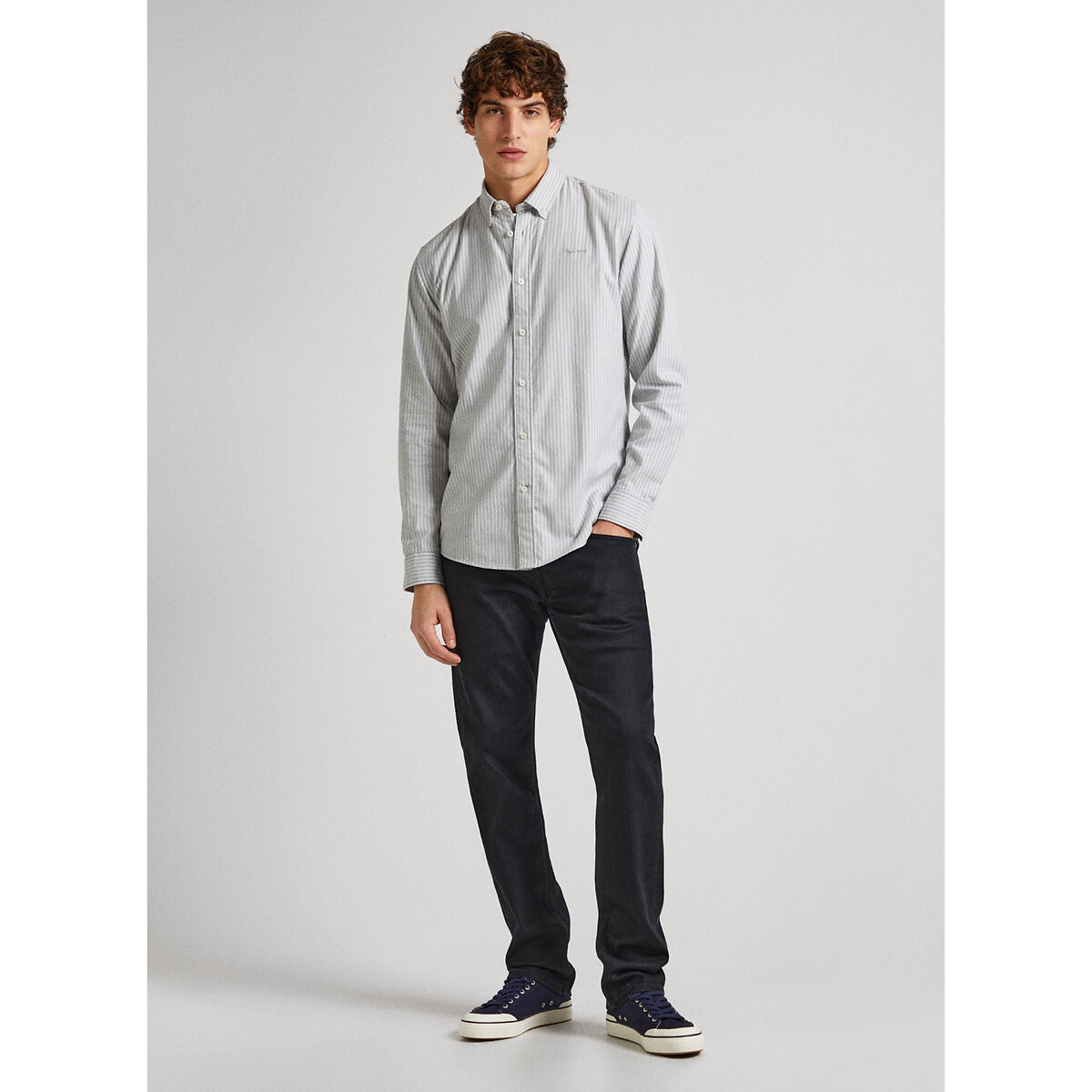 PEPE JEANS<br>Camisa reta listrada com gola abotoada