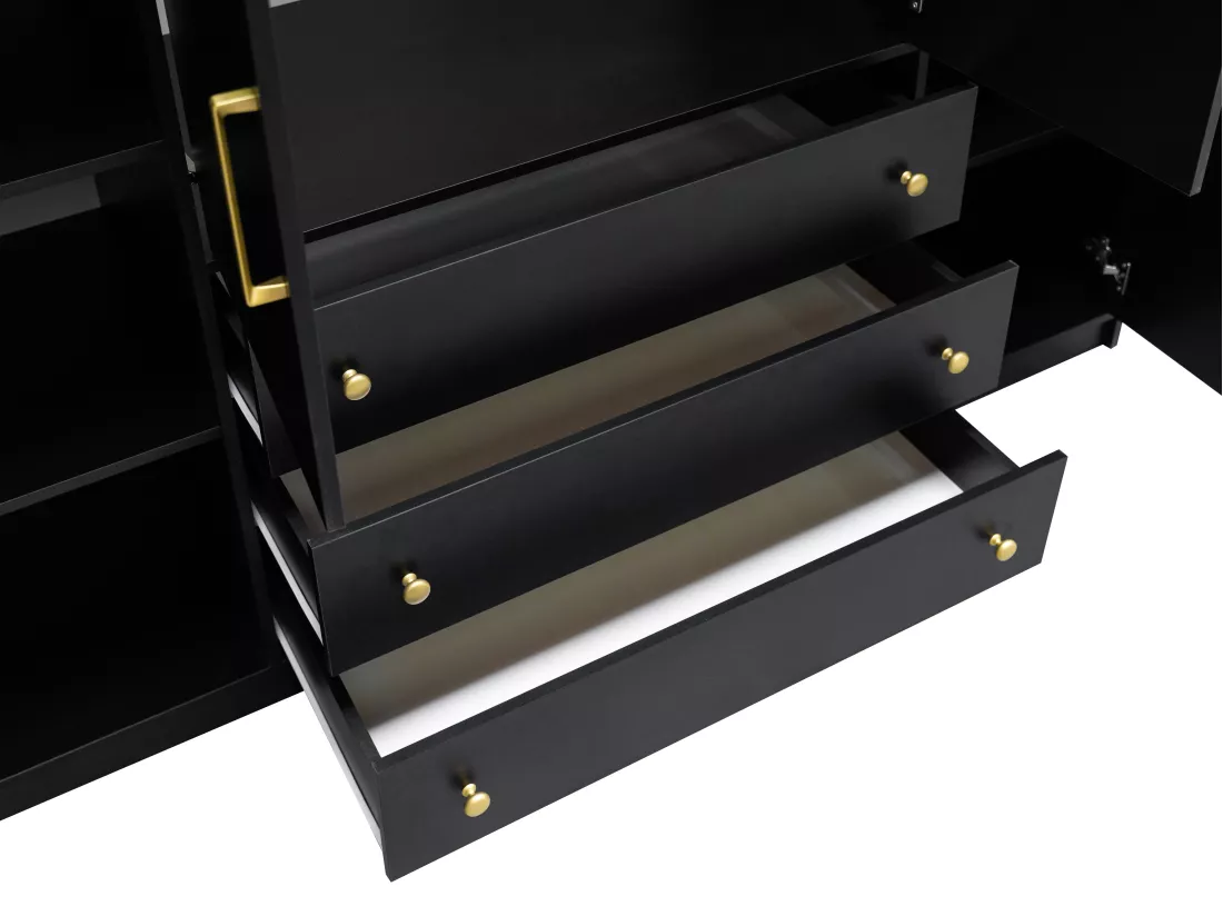 Armoire 4 portes et 3 tiroirs - L196 cm - Noir - LIZANDRO