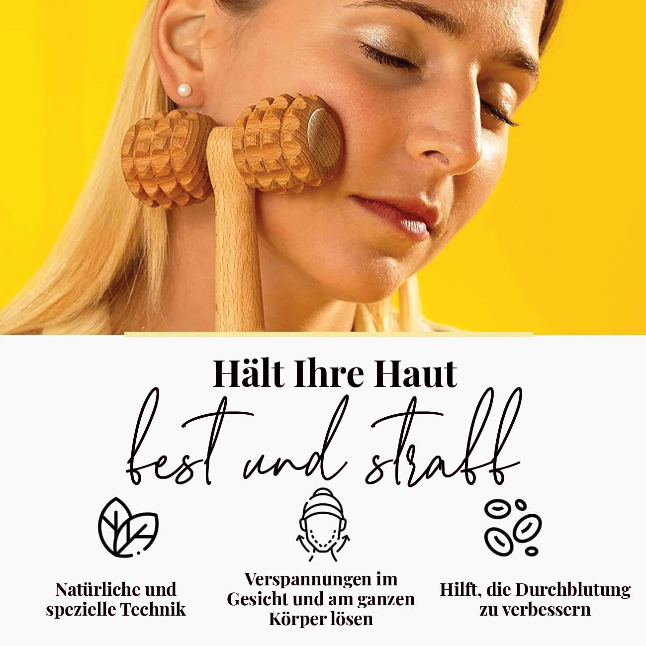 tuuli T-Form Massagegerät Massageroller Roller Maderotherapie Gesichtsmassager aus Holz