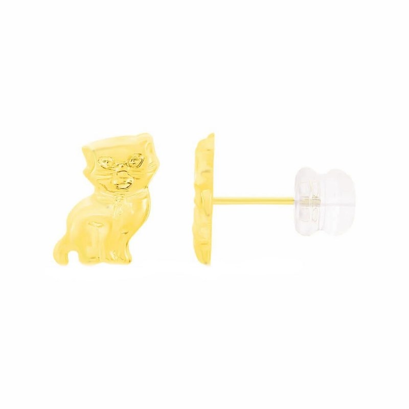 Boucles d'Oreilles Chat - Or Jaune - Enfant