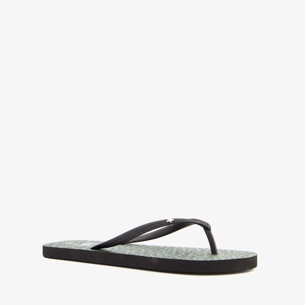 Dames teenslippers zwart groen luipaardprint