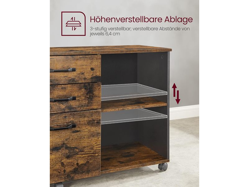 Songmics Aktenschrank mit Rollen 80 x 40 x 66 cm Mobiler Vintage Büroregal