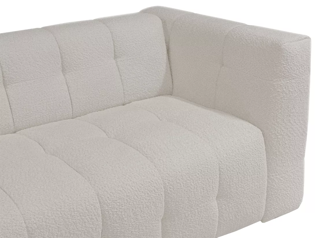 Canapé 3 places convertible express en tissu bouclette beige - Couchage 140 cm - Matelas 16 cm DILOME