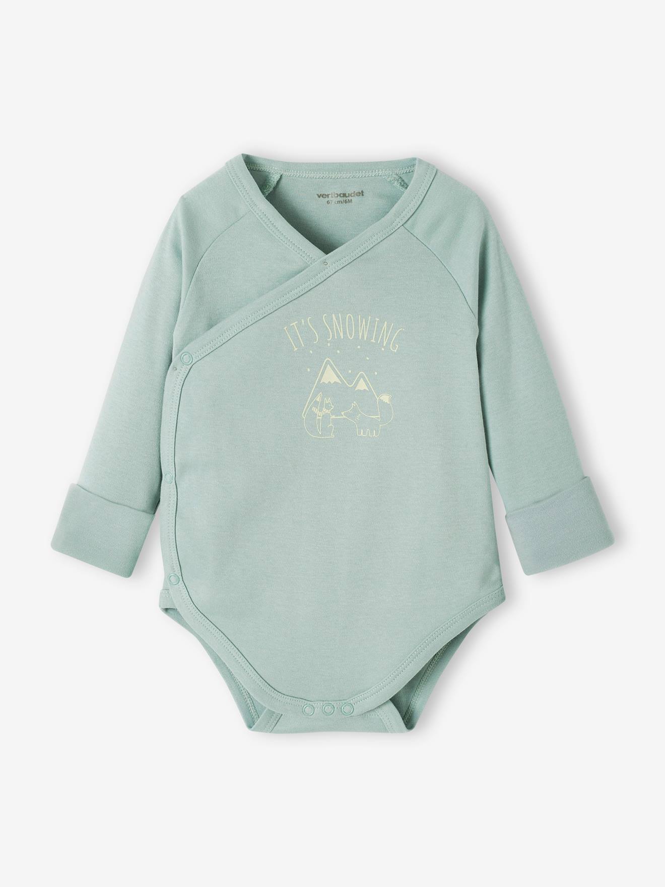 Conjunto de 5 bodies ajustáveis para recém-nascidos com abertura, azul-acinzentado.