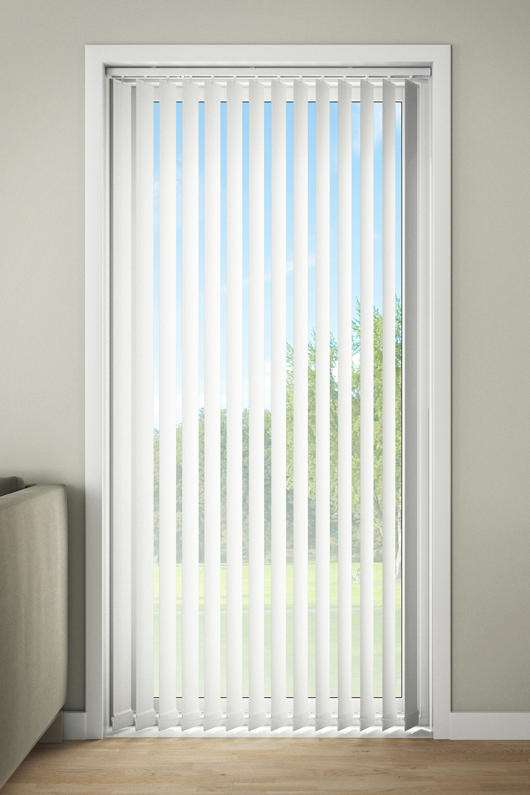 Line lamellgardin 100x250 cm. Hvite tekstillameller, komplett pakke med oppheng.