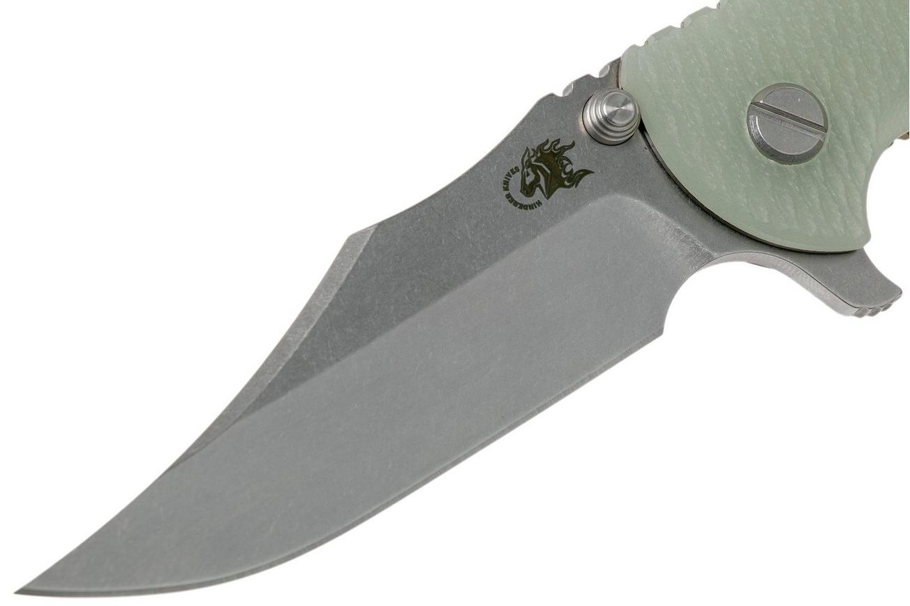 Rick Hinderer XM-18 3.5 Bowie 20CV Stonewash Bronze, Transparant G10 zakmes